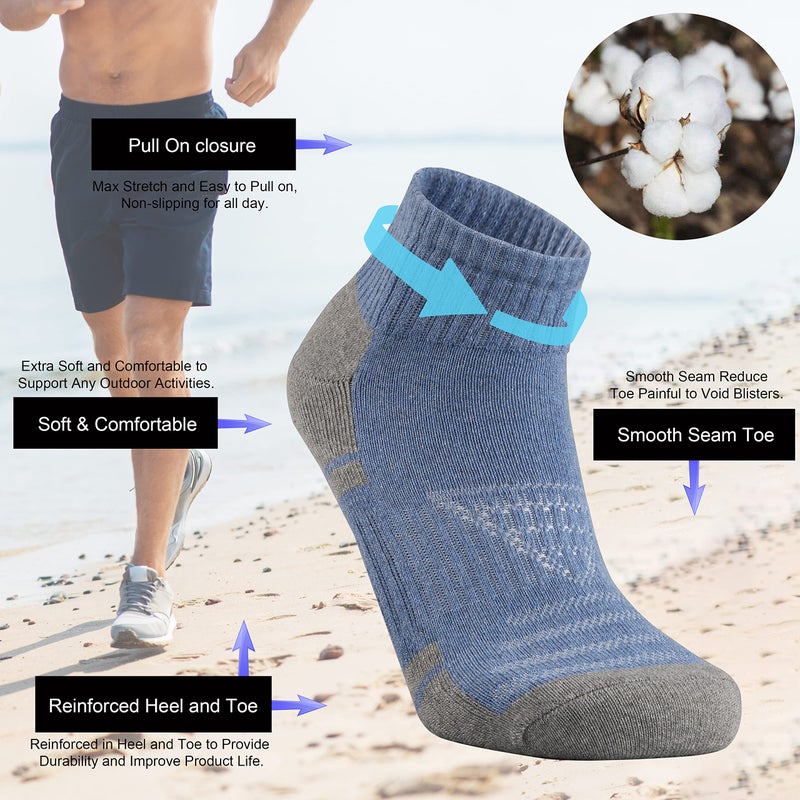 Ortis Low Cut Quarter Socks for Men Cotton Cushion Moisture Wicking Mesh Ventilating Running Training(Denim L) - Image 3